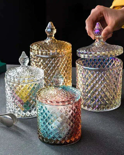 Colorful Diamond Glass Storage Jars for Candy and Sugar - 300ML & 600ML Options