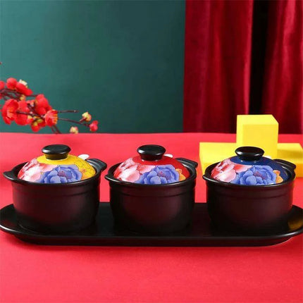 Sophisticated Ceramic Spice Organizer Set - Stew Cup, Oil Dispenser, and Sauce Holder