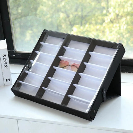18-Slot Sunglasses & Eyewear Display Storage Box — Fabric Exterior with Soft Lining