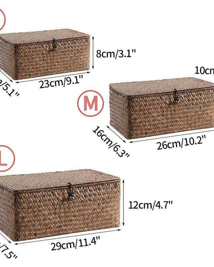 Woven Seagrass Storage Basket with Lid - Elegant and Functional Home Organizer