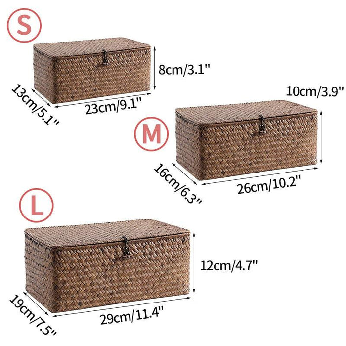 Woven Seagrass Storage Basket with Lid - Elegant and Functional Home Organizer