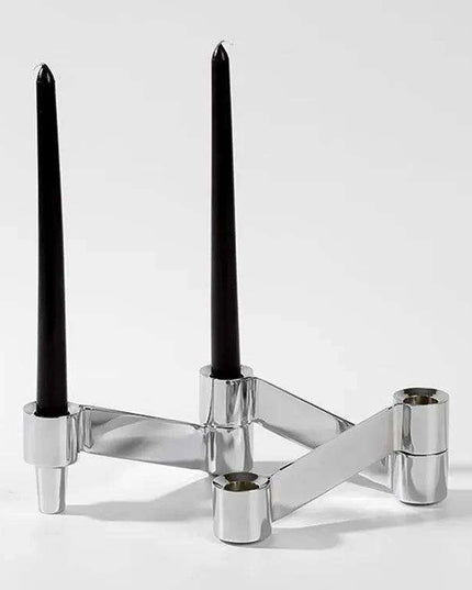 Contemporary Silver Candle Holders Set - Modern Tabletop Decor for a Stylish Home