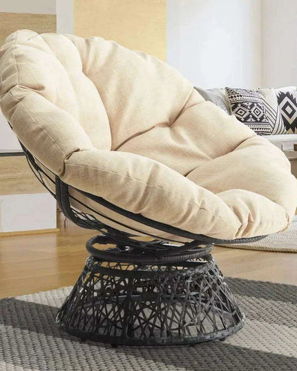 Luxurious 360° Swivel Wicker Papasan Chair with Plush Cushion and Metal Frame