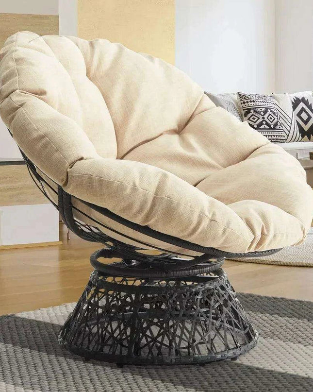 Luxurious 360° Swivel Wicker Papasan Chair with Plush Cushion and Metal Frame