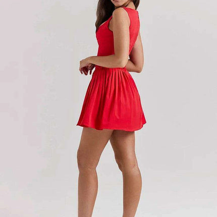 Elegant Backless Red Mini Dress for Women - Stylish Square Neck Corset A-line Party Attire