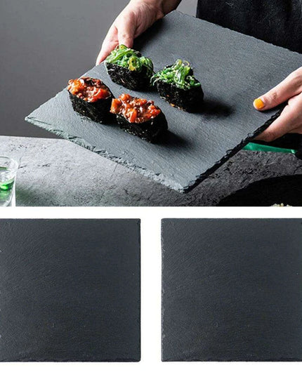 Natural Slate Charcuterie Board Set - Stylish 20x20cm Black Serving Plates for Entertaining