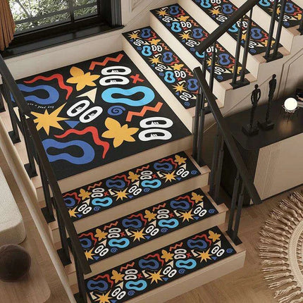 Colorful Cartoon Graffiti Non-Slip Stair Tread Mat - Stylish and Absorbent Safety Cover