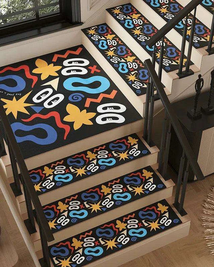 Colorful Cartoon Graffiti Non-Slip Stair Tread Mat - Stylish and Absorbent Safety Cover