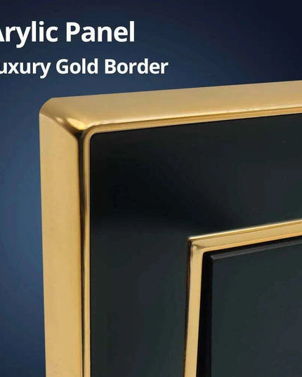 Luxurious Black Acrylic Switch Panel with Gold Accents & Universal Sockets - 220V, Multi-Gang, Modern Design - Illuminated Control Panel with USB Charging Feature