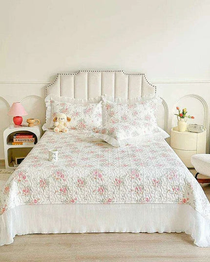 Floral Cotton Bedspread Quilted Mattress Protector - 100% Soft Skin-Friendly Bedding Cover