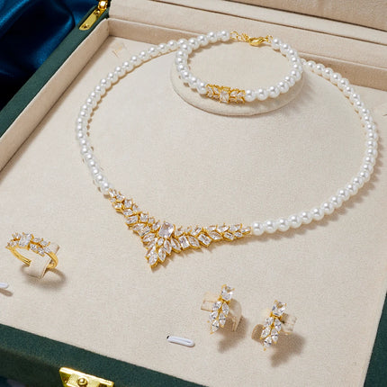 017068 Women Pearl Necklace Sets Cubic Zirconia Jewelry Set Dubai Dinn