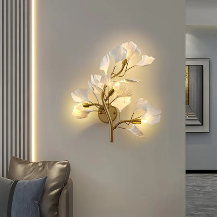 Luxury Gold Ginkgo Leaf LED Wall Sconce