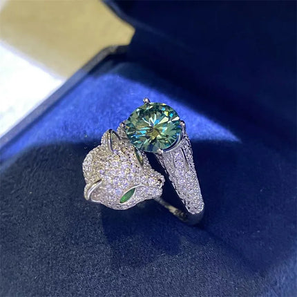 Exquisite 2ct Green Diamond Fox Ring For Women 2ct Moissanite PT950 Platinum | Moderate 2ct size, versatile for daily and dating exquisite-2ct-green-diamond-fox-ring-for-women-2ct-moissanite-pt950-platinum-moderate-2ct-size-versatile-for-daily-and-dating