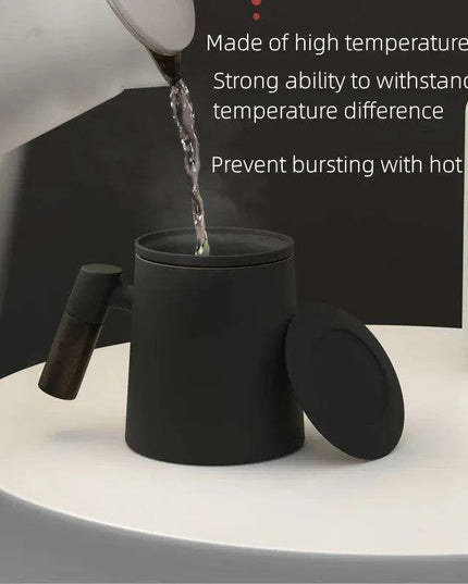 Chic Ceramic Tea Mug with Wooden Handle and Infuser Lid - Essential Drinkware for Every Occasion