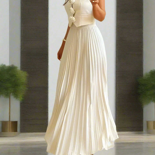 Sophisticated 2-Piece Floral Waistcoat and Flowing Skirt Set for Women