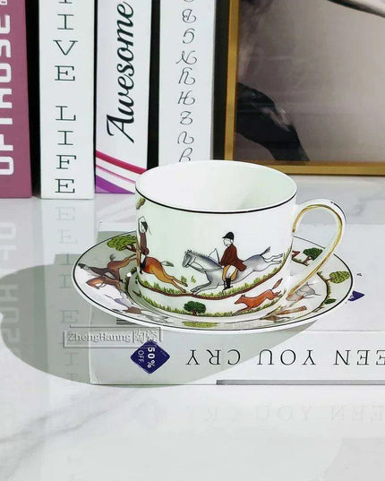 Vintage Elegance Couple's Ceramic Cup and Saucer Set - Perfect for Home and Office Enjoyment