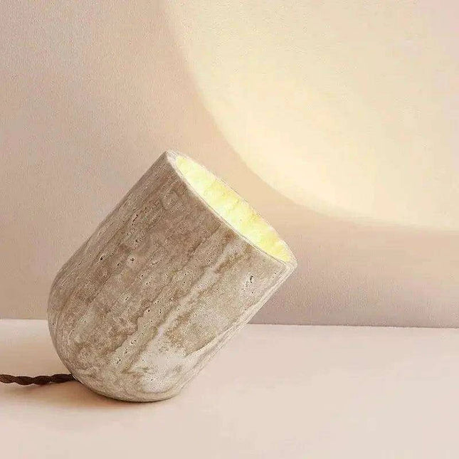 Elegant Yellow Travertine Stone LED Table Lamp for Contemporary Home Aesthetics