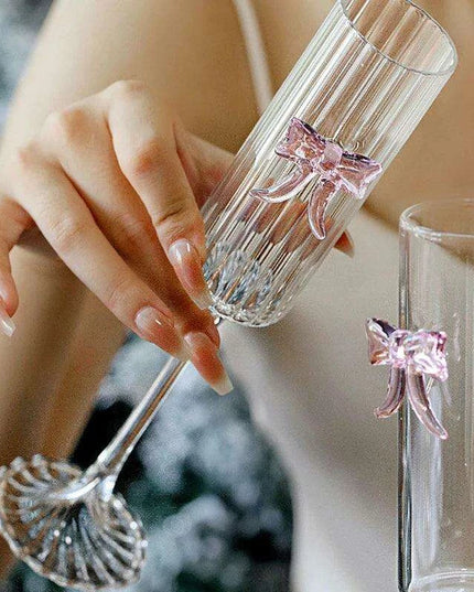 Enchanting Pink Butterfly Bowknot Glass Goblet – Elegant Drinkware for Every Festivity