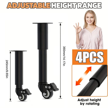 4pcs Metal Extendable Furniture Legs with Casters, Table Legs,with He