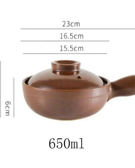 Artisan Earthenware Casserole Pot with Ergonomic Handle - Choose Between 650ml & 900ml for Rice, Noodles, Porridge, and Soups