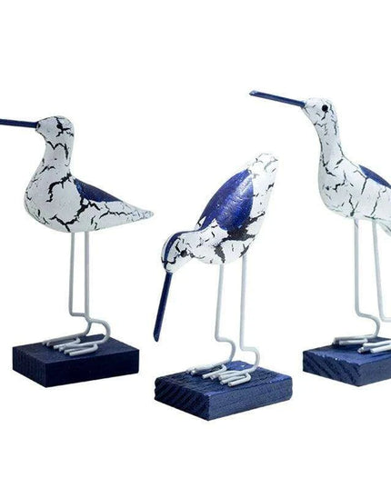 Set of Three Exquisite Wooden Seagulls for Nautical Home Decoration