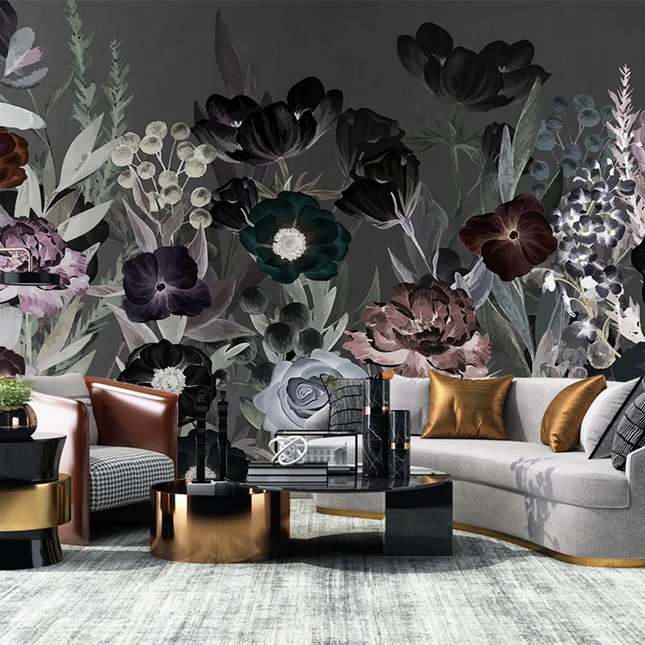 Dark Botanical Floral Mural Wallpaper — Custom Size | Très Élite