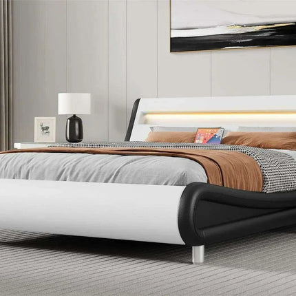 Luxurious Black King Size Bed Frame with Customizable PU Leather Headboard - No Box Spring Needed