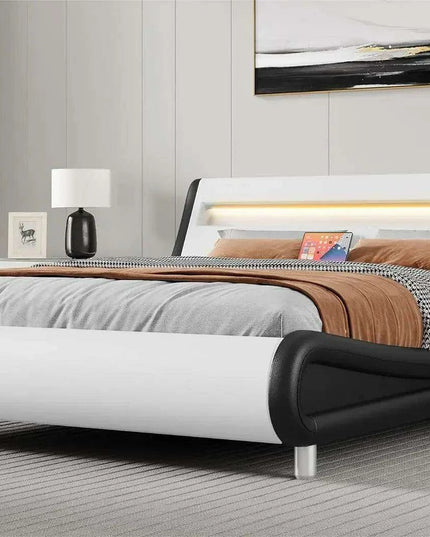 Luxurious Black King Size Bed Frame with Customizable PU Leather Headboard - No Box Spring Needed