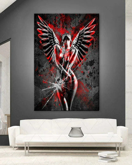 Elegant Crimson Muse: Contemporary Abstract Lady Canvas Art