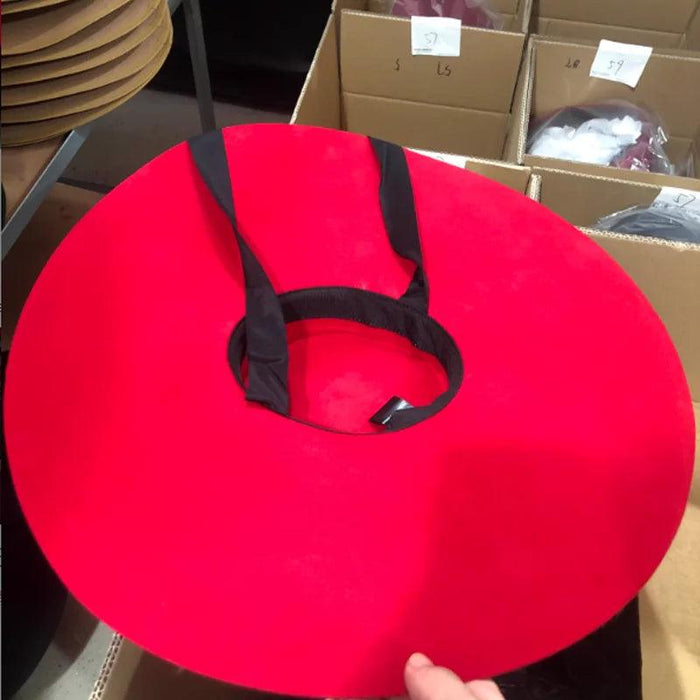 Extra Large Red Wool Fedora Hat with 15cm Brim - Stylish Flat Top