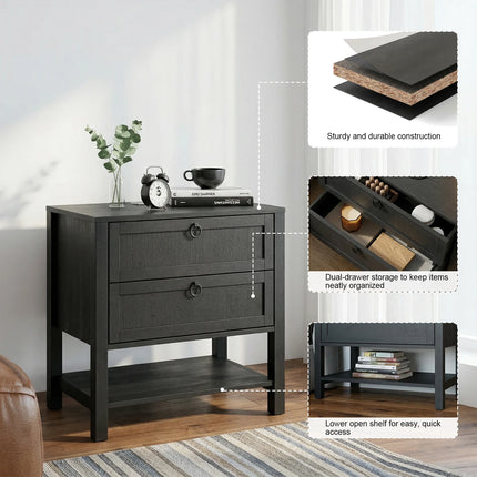 CHYANMOO Nightstand with USB Ports & AC Outlets - 2-Drawer Wooden Tabl