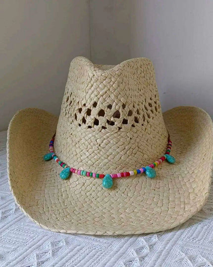 Rose Red Cowboy Straw Hat - Adjustable Wide Brim Sun Hat for All Seasons