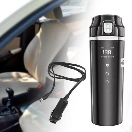 Smart Car Travel Mug with Digital Temperature Control - Portable Stainless Steel Heating Cup