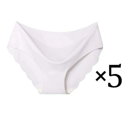 5-Pack Women's Seamless Ice Silk Briefs - Comfortable 2XL Solid Color Underwear with Wave Design