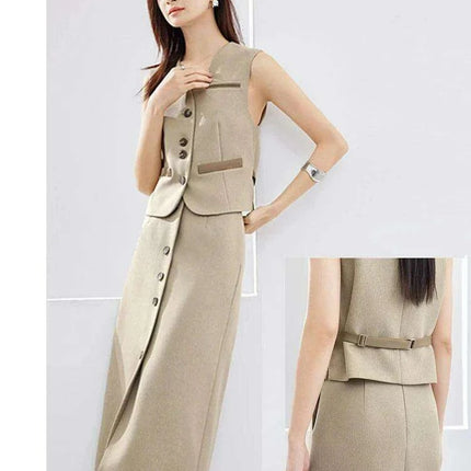 SENTUBILA Women's Chic Two-Piece Skirt Ensemble 2024: Stylish Waistcoat & Blazer Combo with Coordinating Skirt - Très Elite