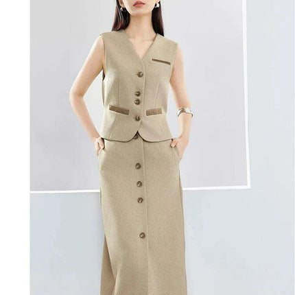 SENTUBILA Women's Chic Two-Piece Skirt Ensemble 2024: Stylish Waistcoat & Blazer Combo with Coordinating Skirt