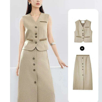 SENTUBILA Women's Chic Two-Piece Skirt Ensemble 2024: Stylish Waistcoat & Blazer Combo with Coordinating Skirt - Très Elite
