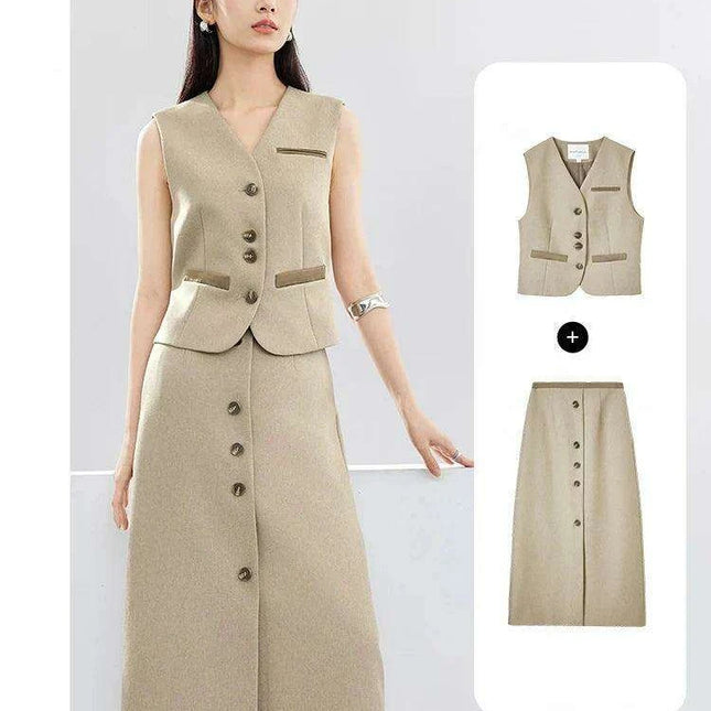 SENTUBILA Women's Chic Two-Piece Skirt Ensemble 2024: Stylish Waistcoat & Blazer Combo with Coordinating Skirt