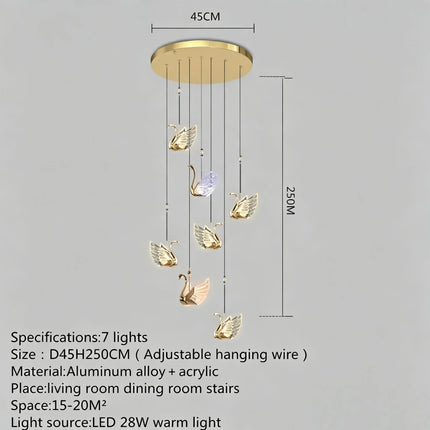 Nordic Creative Acrylic Swan LED Hanging Chandelier Study Bedroom Livi