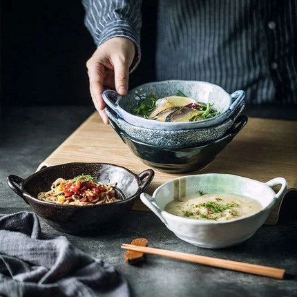 Elevated Dual-Compartment Ceramic Bowl for Ramen, Bibimbap, Soups, and Noodles in Fine Dining Settings