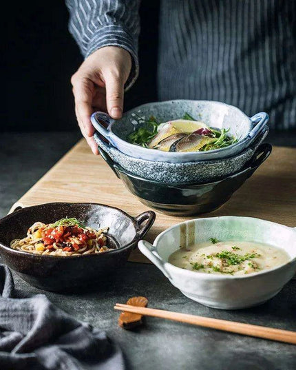 Elevated Dual-Compartment Ceramic Bowl for Ramen, Bibimbap, Soups, and Noodles in Fine Dining Settings