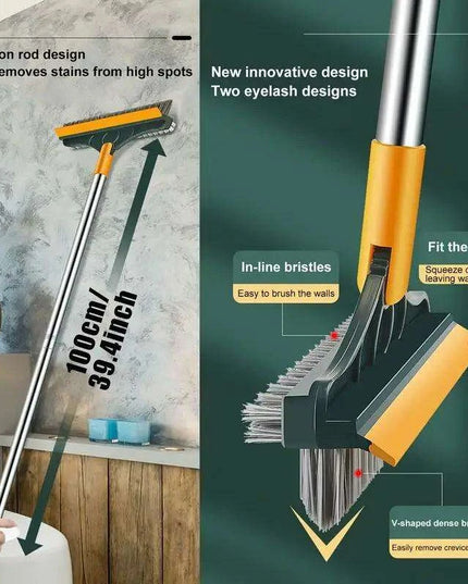 Versatile 3-in-1 V-Shaped Floor Scrub Brush with Adjustable Telescopic Handle for Superior Cleaning Performance