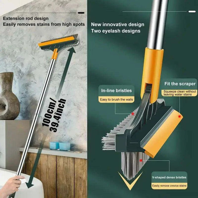 Versatile 3-in-1 V-Shaped Floor Scrub Brush with Adjustable Telescopic Handle for Superior Cleaning Performance