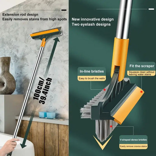 3-in-1 V-Shaped Floor Scrub Brush Set with Adjustable Handle
