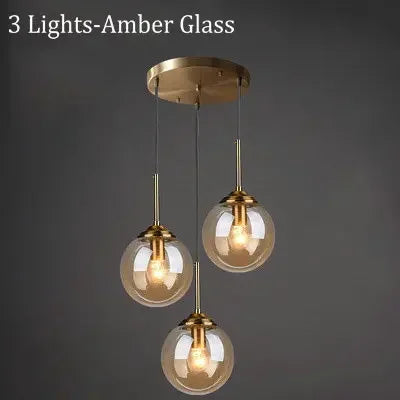 Glass Pendant Lamp — Amber, Smoke Gray & Clear, E27, 1 or 3 Light