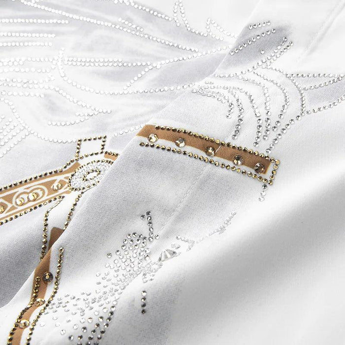 Rhinestone-Decorated Diamond Horse Print Casual Shirt for Men - Available in Chic Black & Gray
