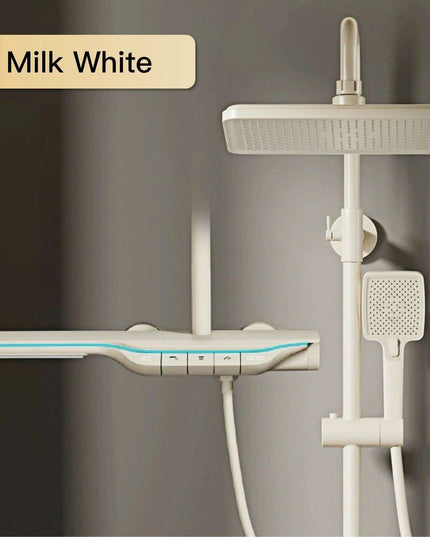 Elegant Gunmetal LED Shower System with Smart Temperature Management and Dual Control Features