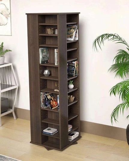 Elegant Espresso 4-Sided Rotating Storage Tower