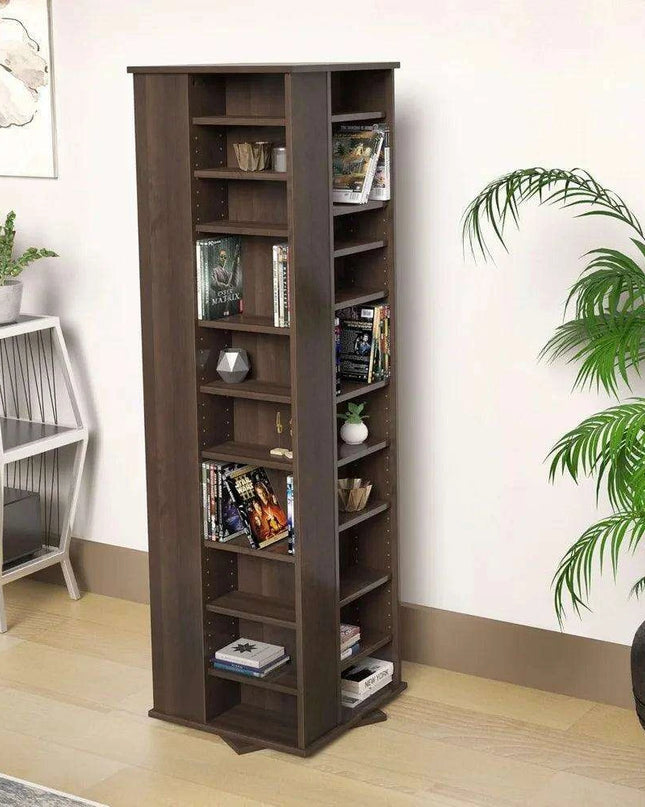 Elegant Espresso 4-Sided Rotating Storage Tower