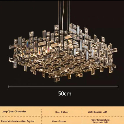 Modern LED Crystal Chandelier — Square & Linear, Custom Sizes